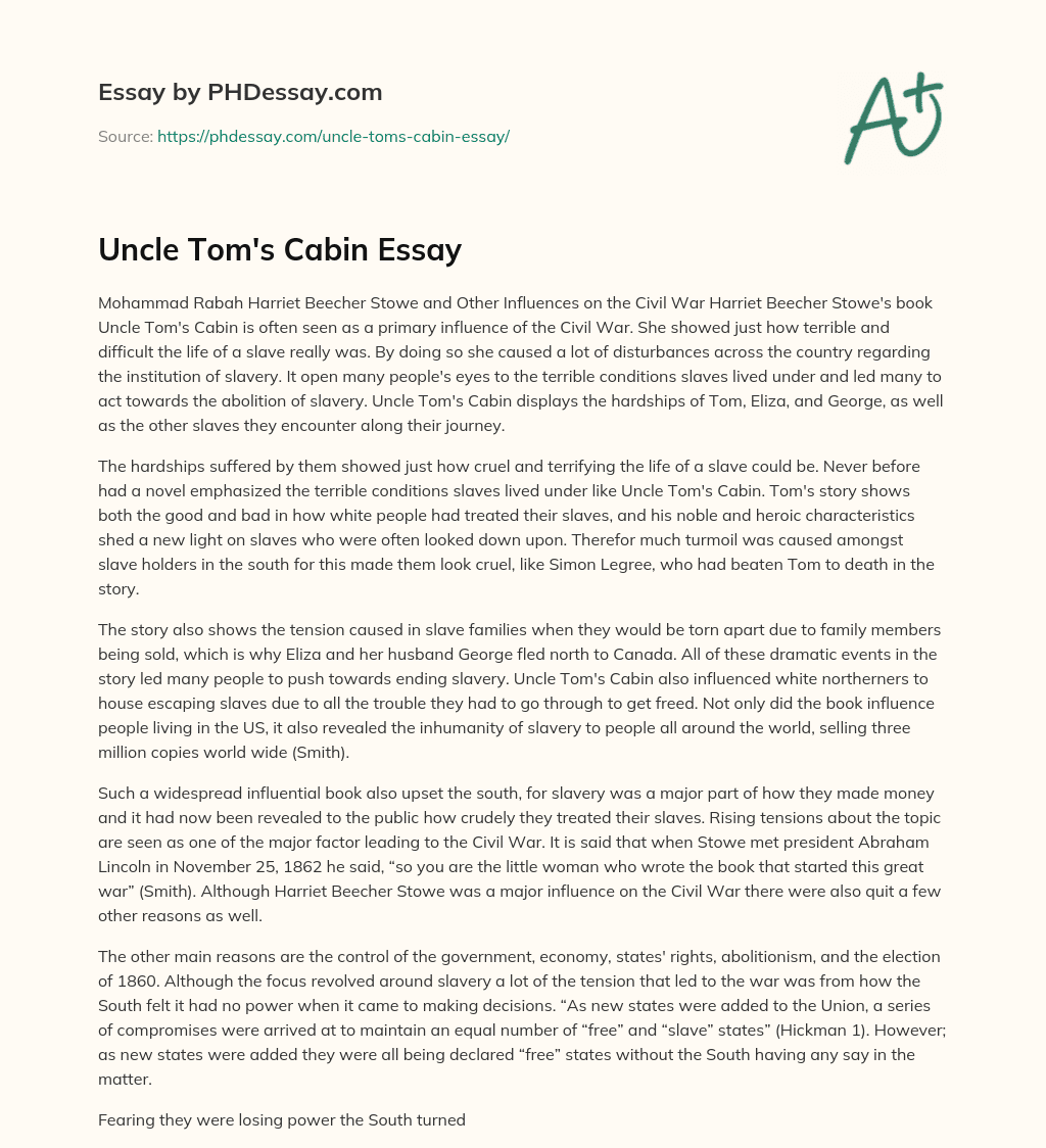 Uncle Tom’s Cabin Essay essay