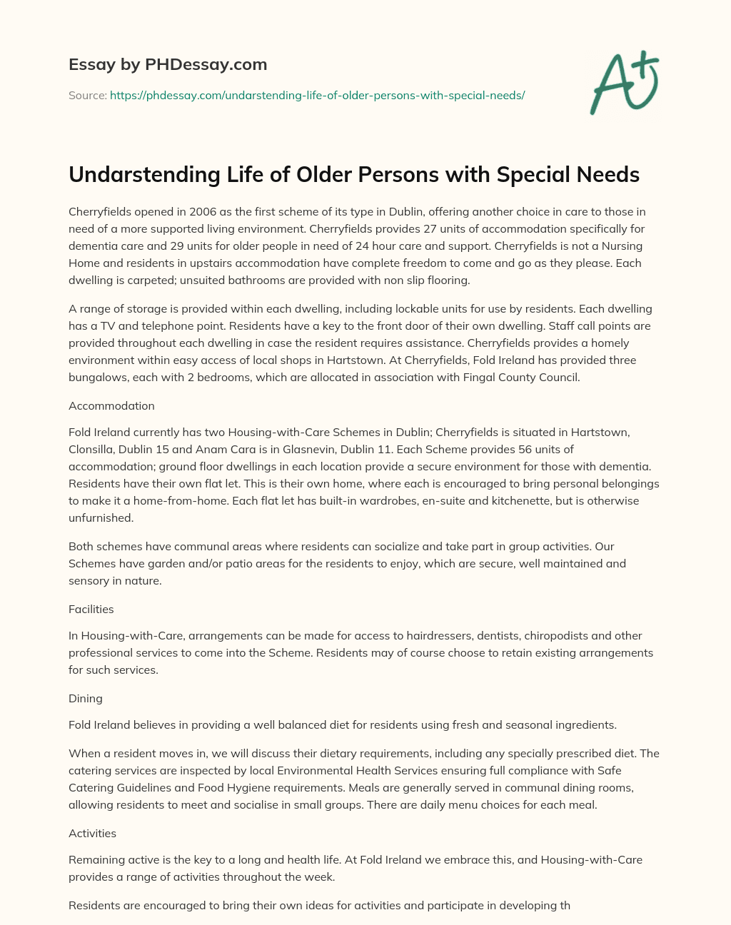 Undarstending Life of Older Persons with Special Needs essay