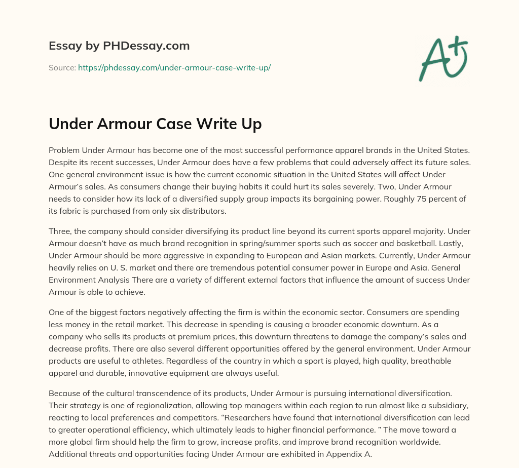 Under Armour Case Write Up essay