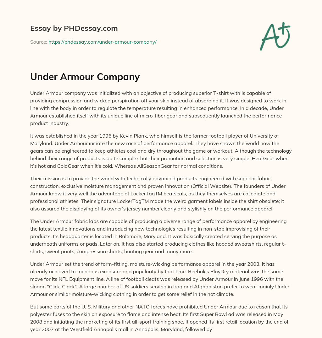 Under  Armour Company essay
