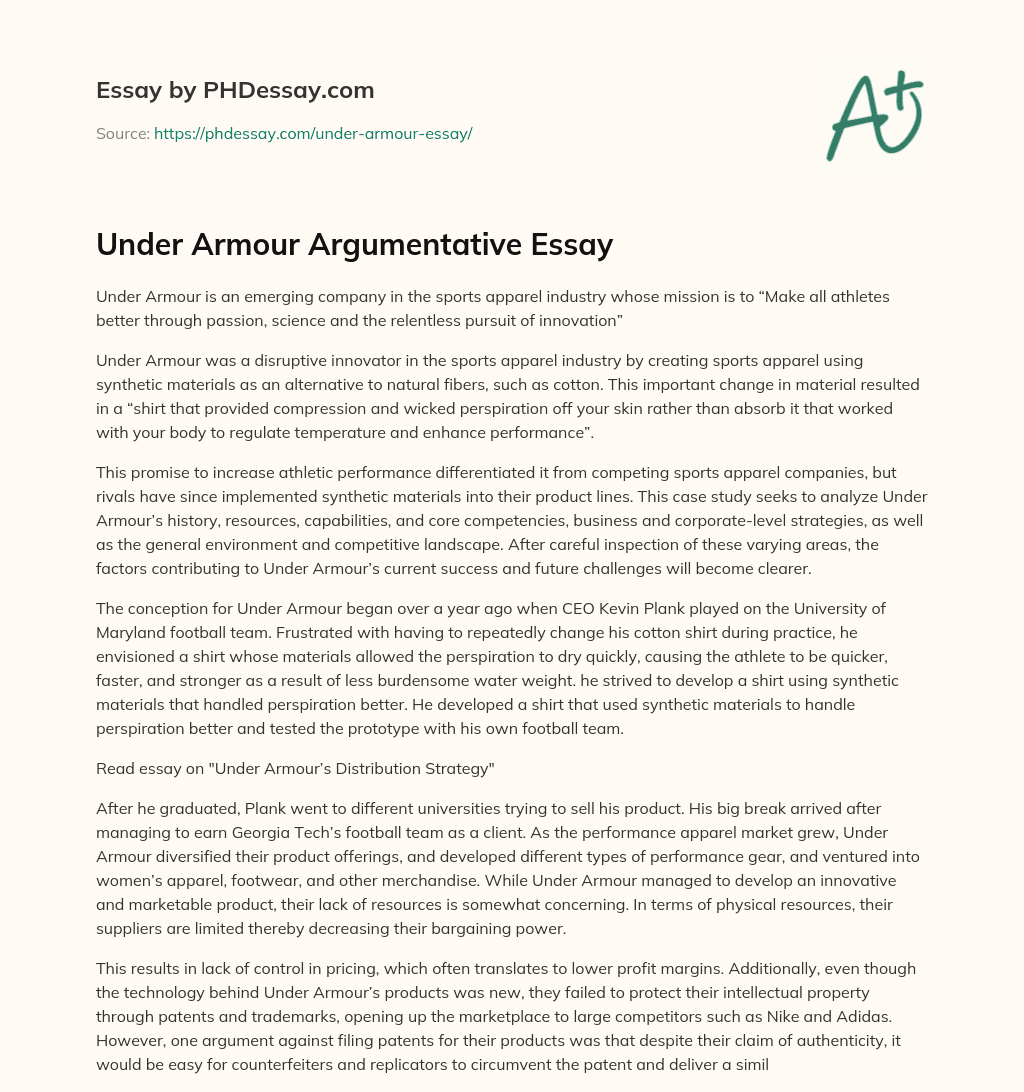 Under Armour Argumentative Essay essay