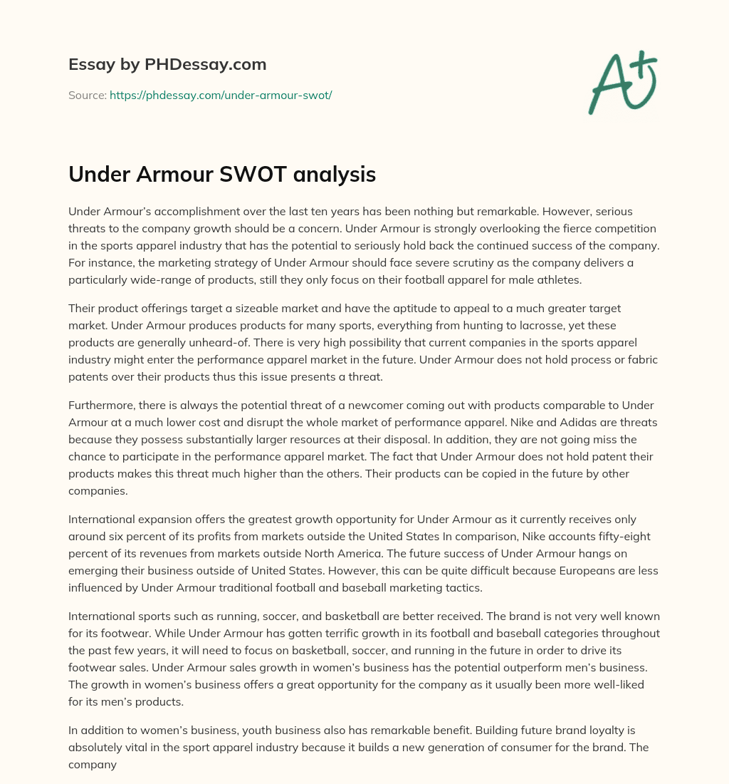 Under Armour SWOT analysis essay