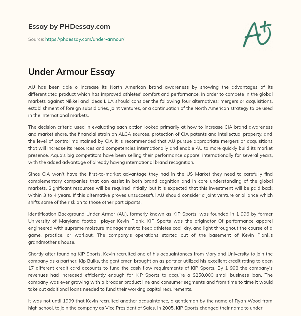 Under Armour Essay essay