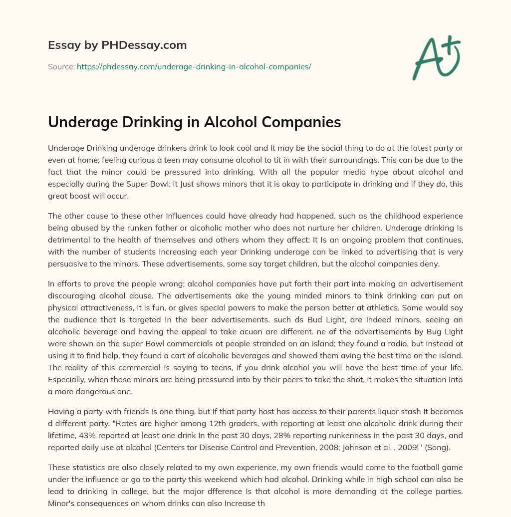 Underage Drinking in Alcohol Companies