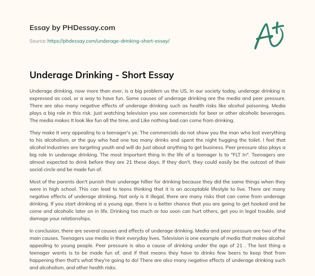 Underage Drinking – Short Essay essay