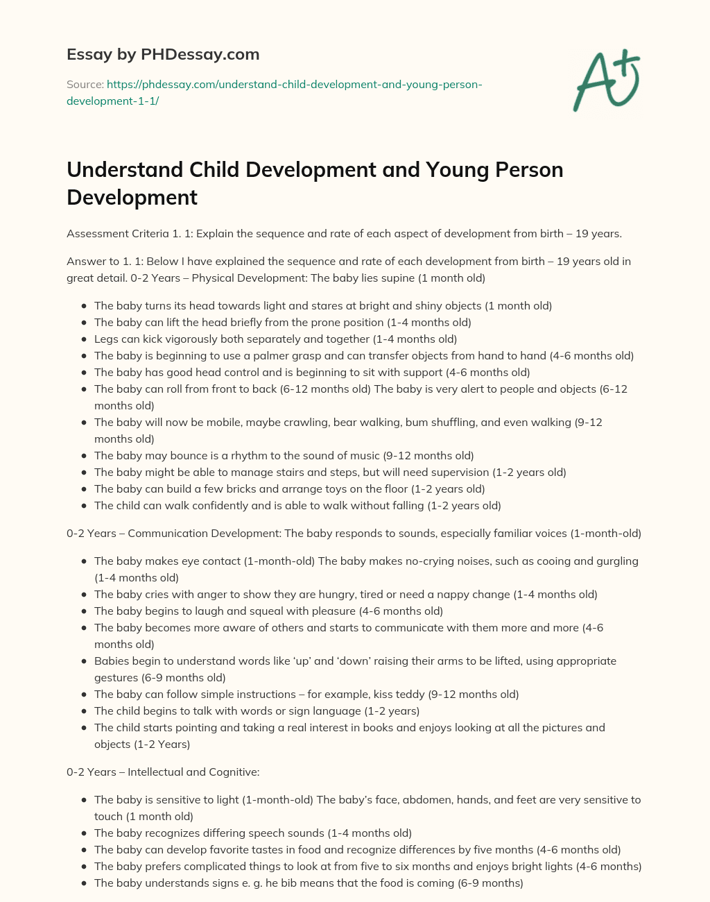 Understand Child Development and Young Person Development essay
