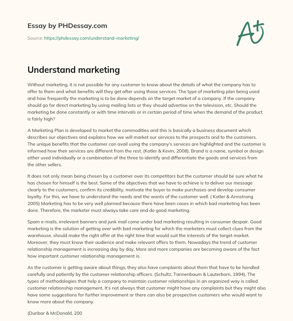 Understand marketing essay