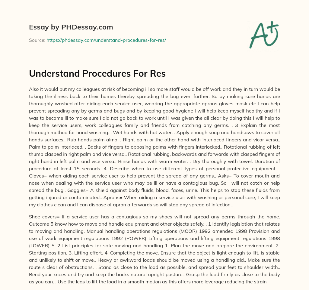 Understand Procedures For Res essay
