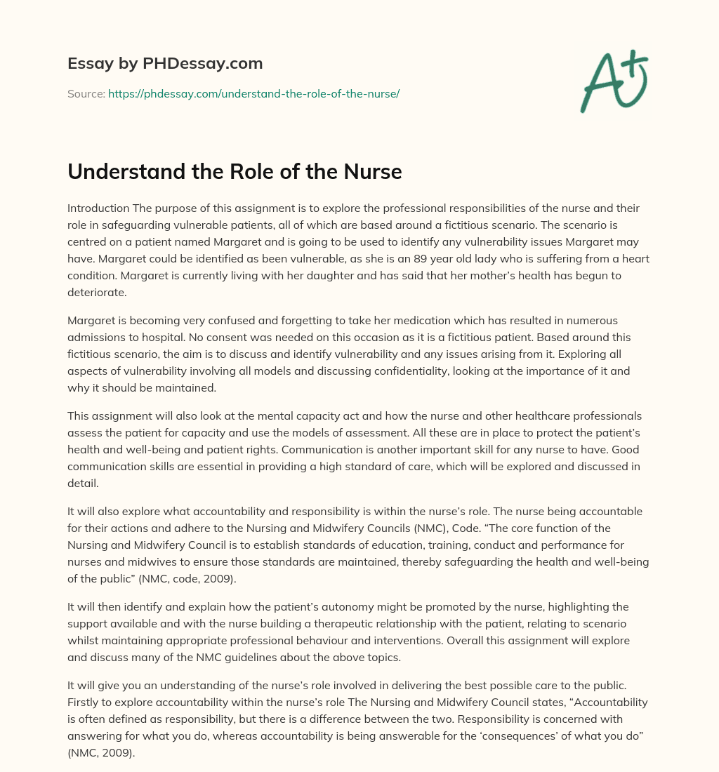Understand the Role of the Nurse essay