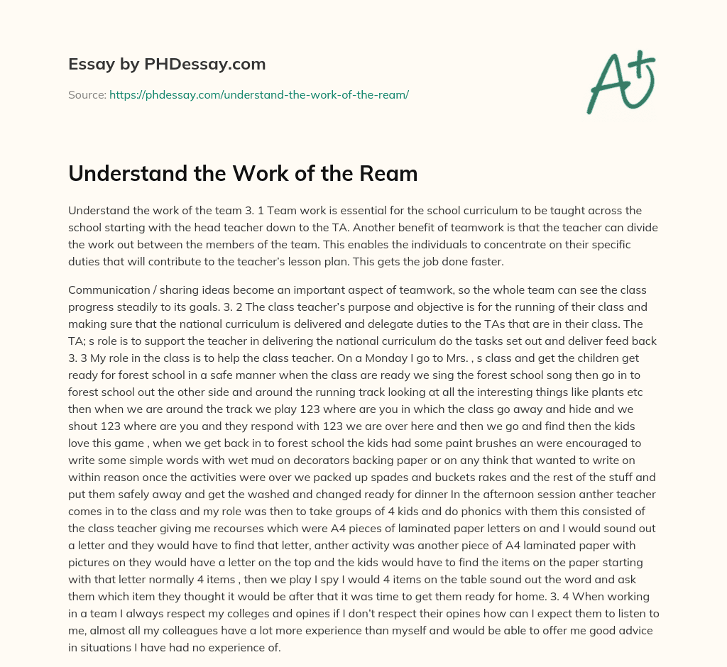 Understand the Work of the Ream (500 Words)