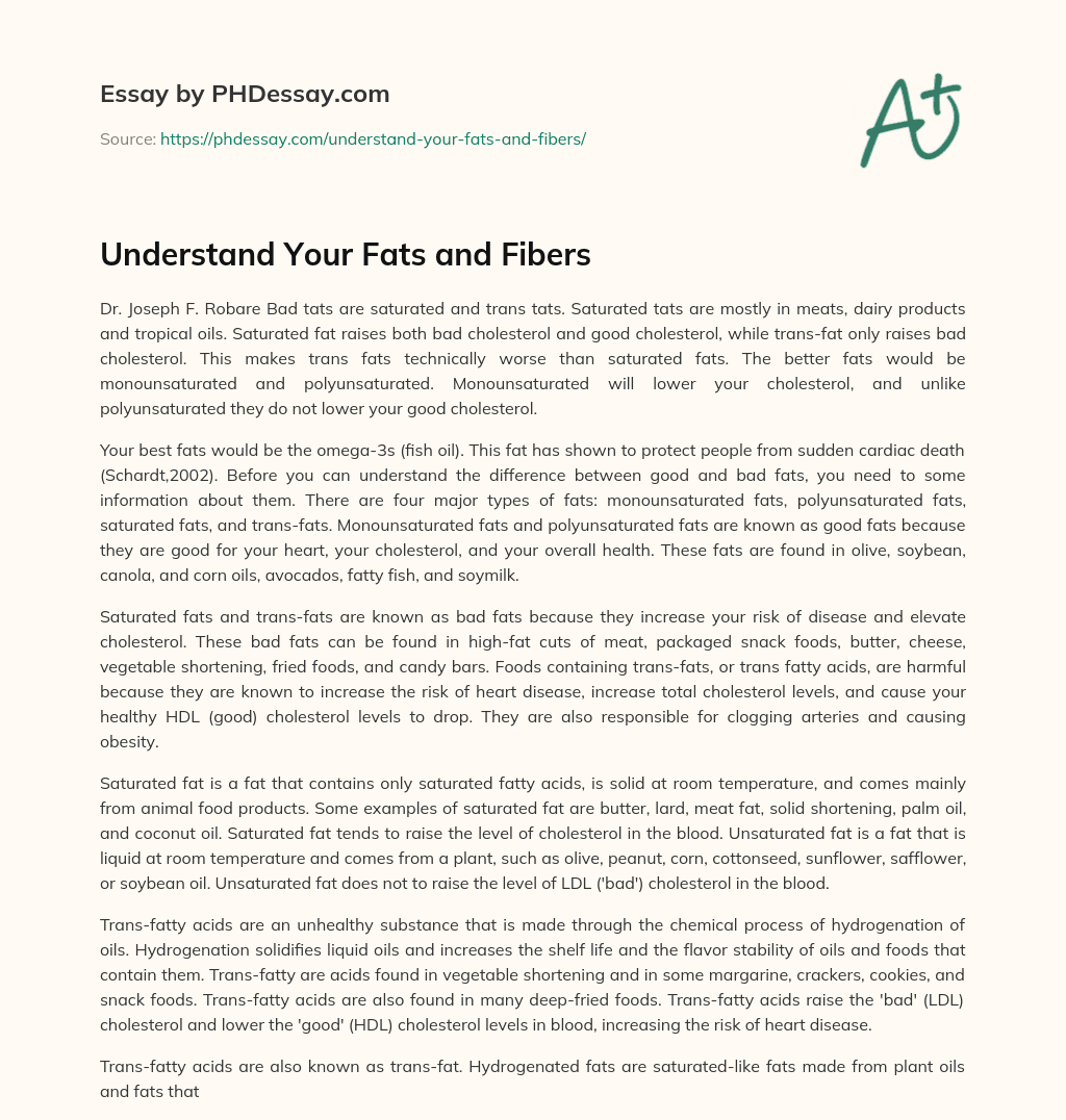 Understand Your Fats and Fibers essay