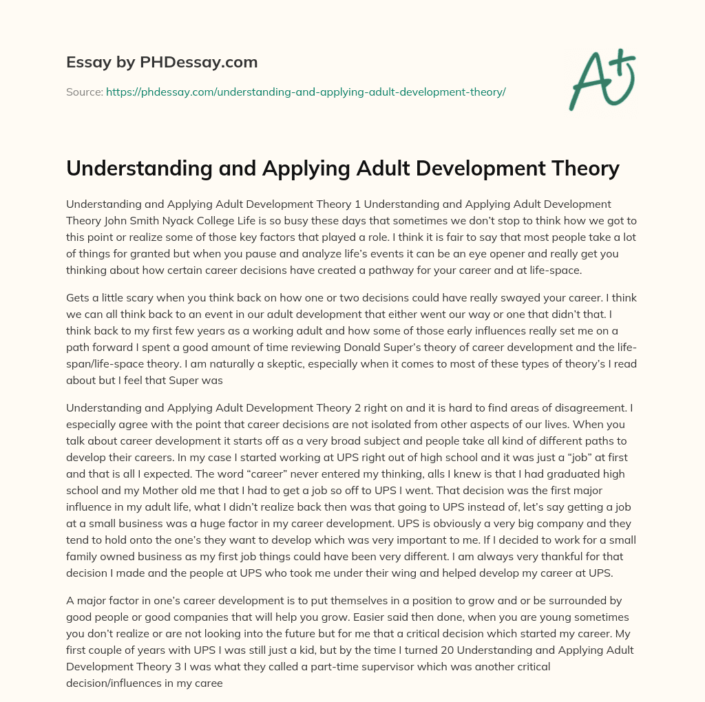 Understanding and Applying Adult Development Theory essay