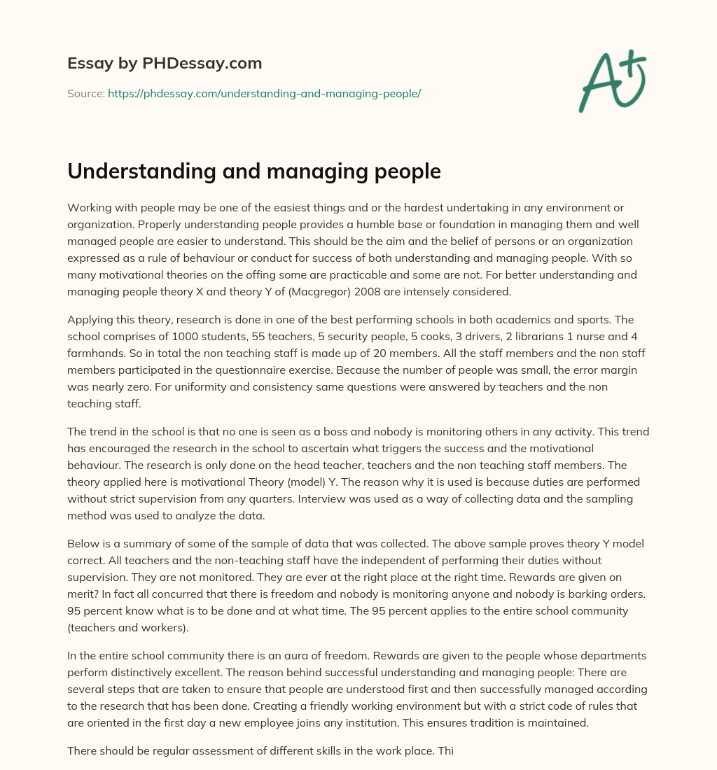 Understanding and managing people essay