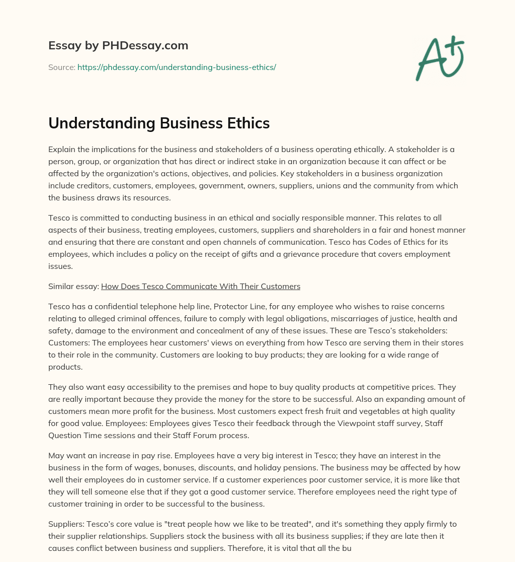 Understanding Business Ethics essay