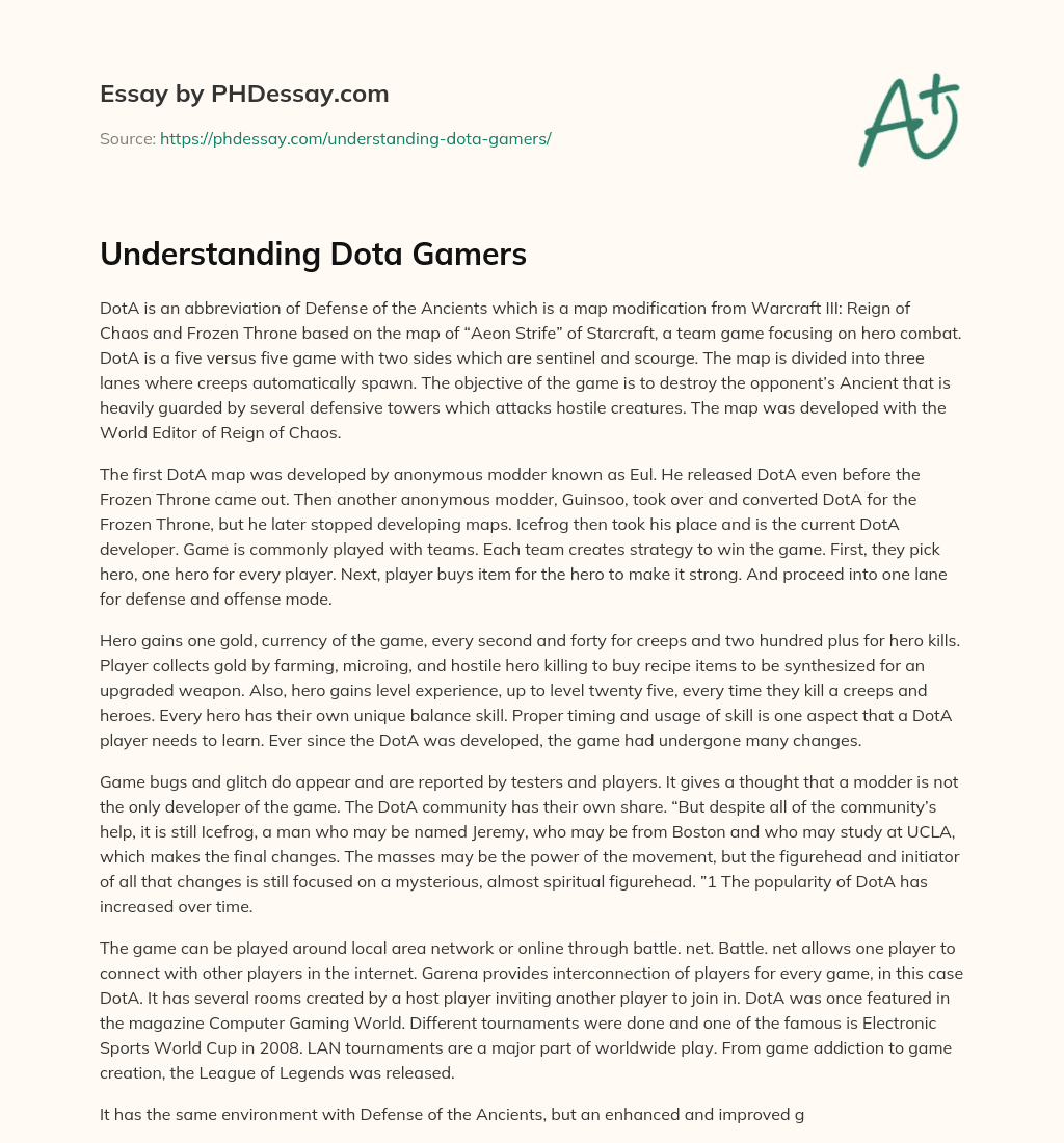 Understanding Dota Gamers essay