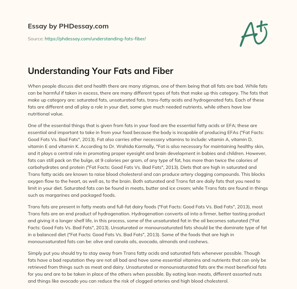 Understanding Your Fats and Fiber essay