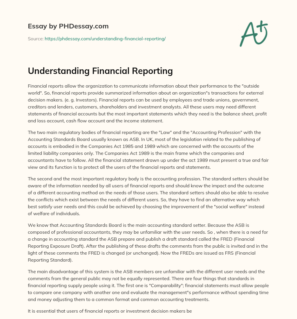 Understanding Financial Reporting essay