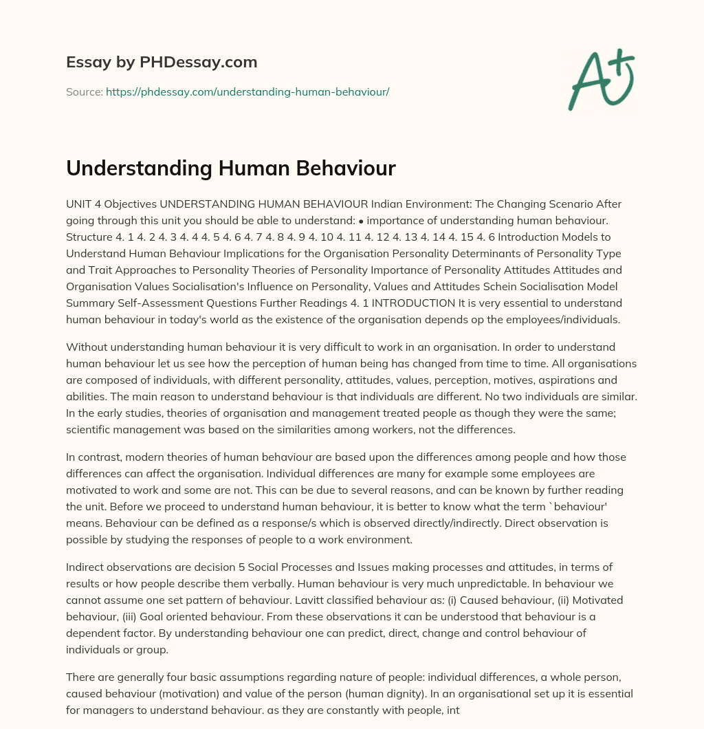 Understanding Human Behaviour essay