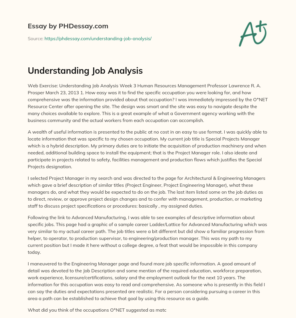 Understanding Job Analysis essay