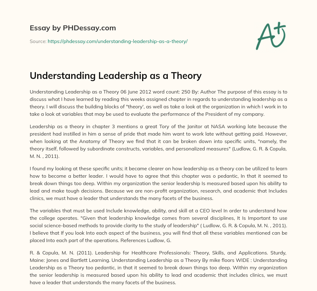 Understanding Leadership as a Theory essay