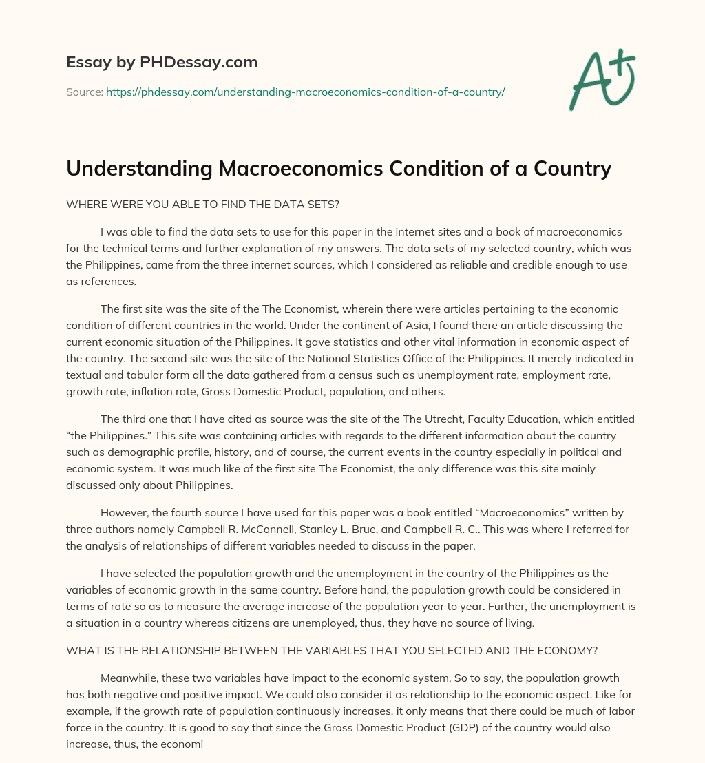 Understanding Macroeconomics Condition of a Country essay