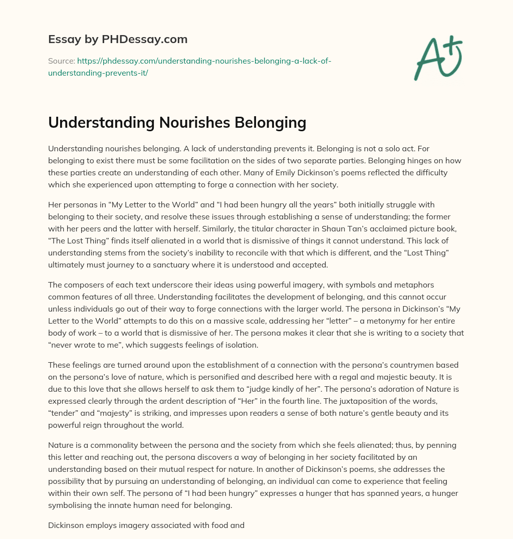 Understanding Nourishes Belonging essay