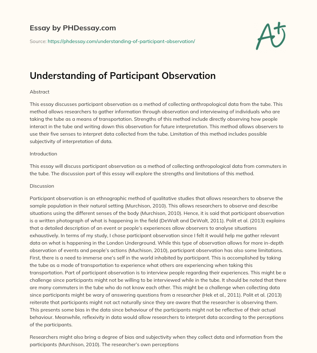 participant observation essay definition