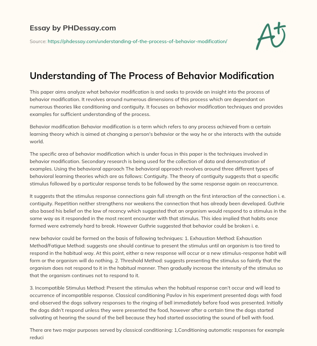 Understanding of The Process of Behavior Modification essay