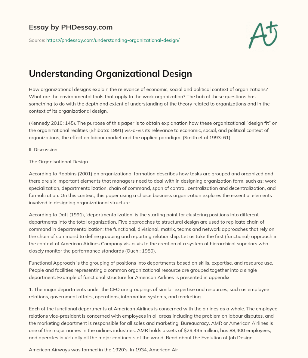 Understanding Organizational Design essay