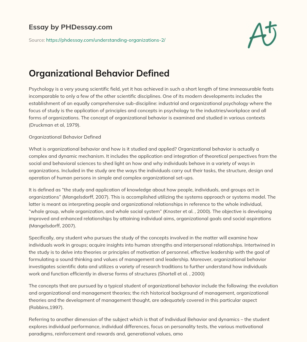 Organizational Behavior Defined essay