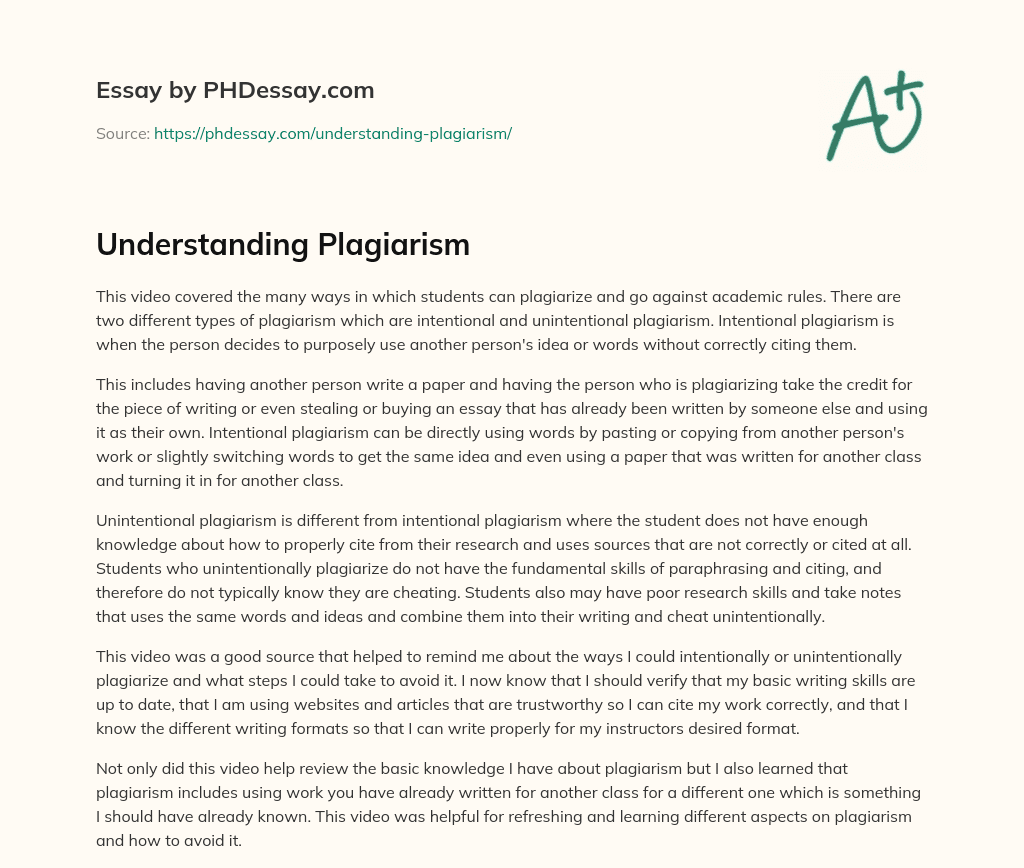 Understanding Plagiarism essay