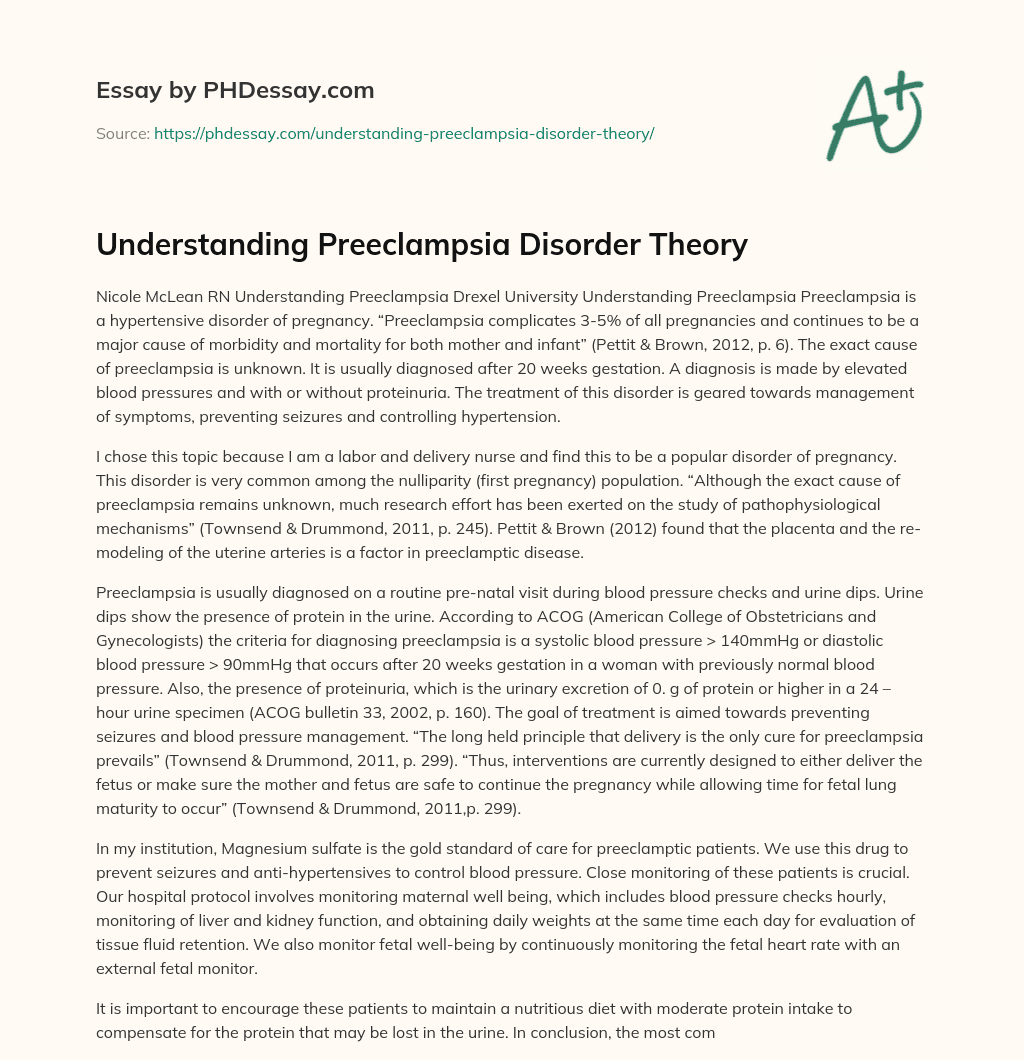 Understanding Preeclampsia Disorder Theory essay