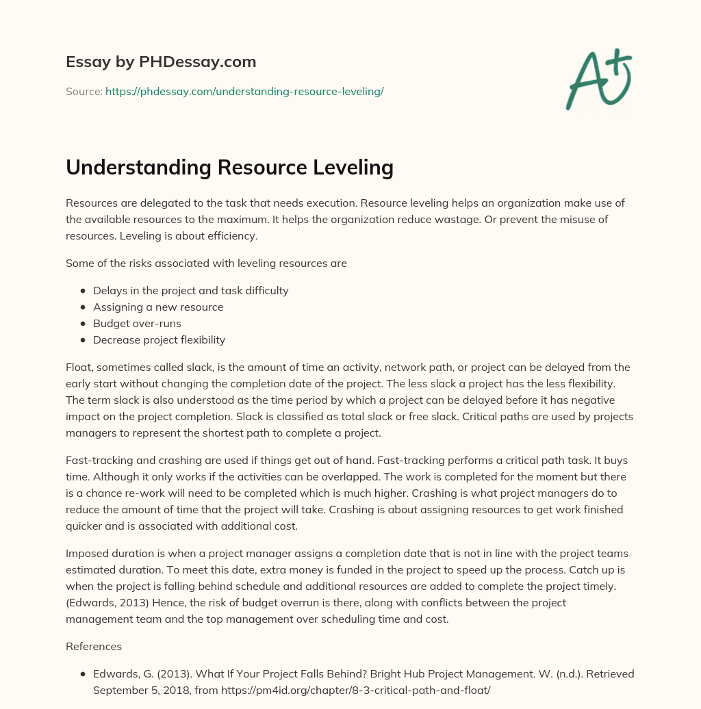 Understanding Resource Leveling essay