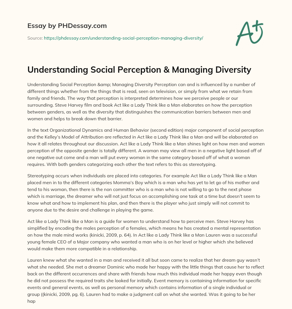 Understanding Social Perception & Managing Diversity essay
