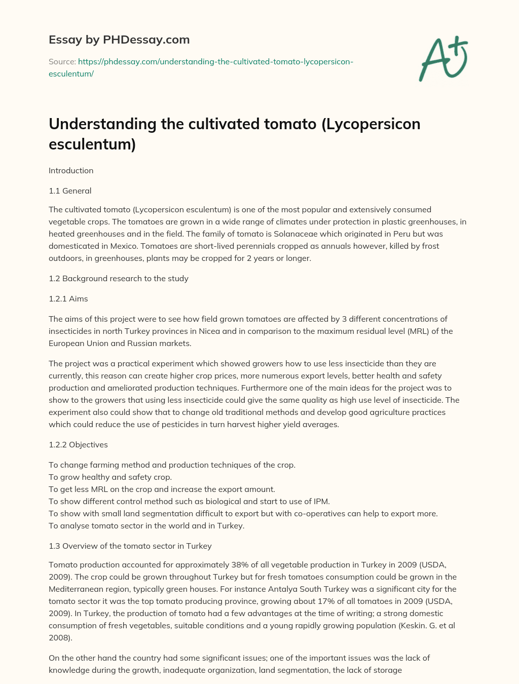Understanding the cultivated tomato (Lycopersicon esculentum) essay