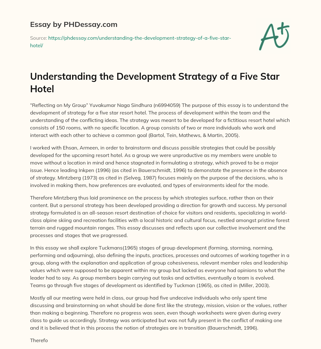 Understanding the Development Strategy of a Five Star Hotel essay