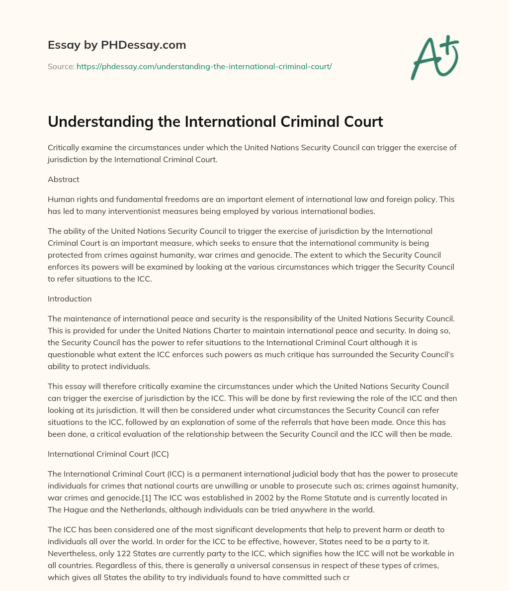 Understanding the International Criminal Court essay