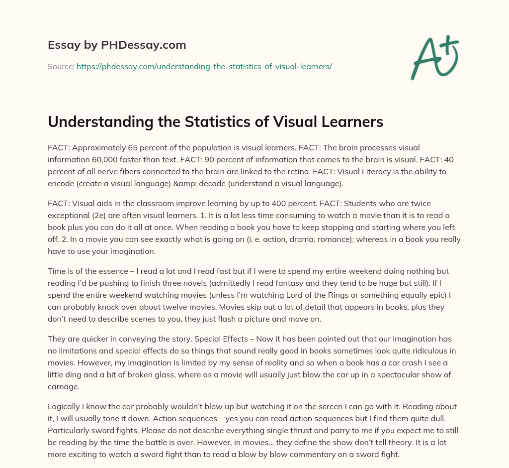Understanding the Statistics of Visual Learners essay