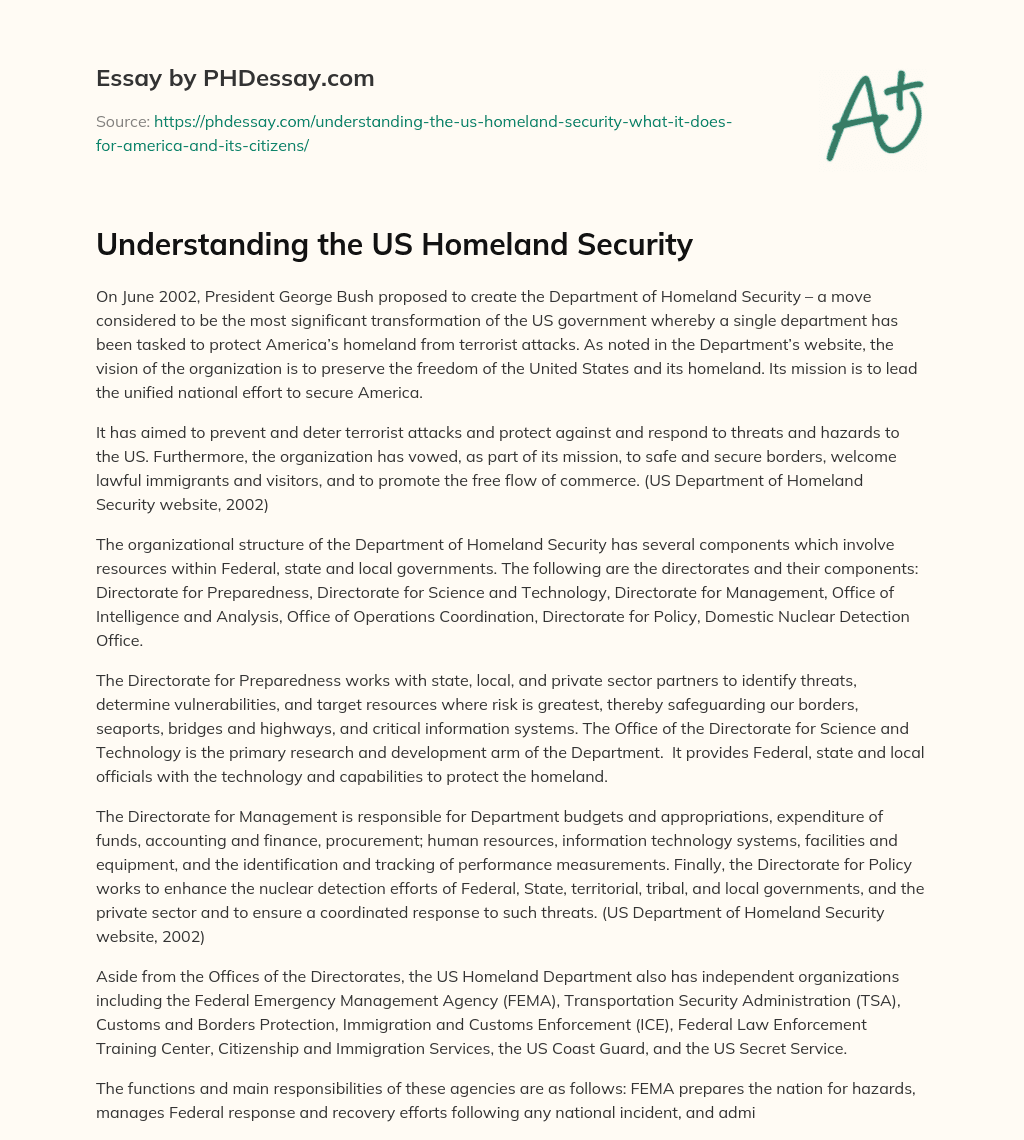 Understanding the US Homeland Security essay