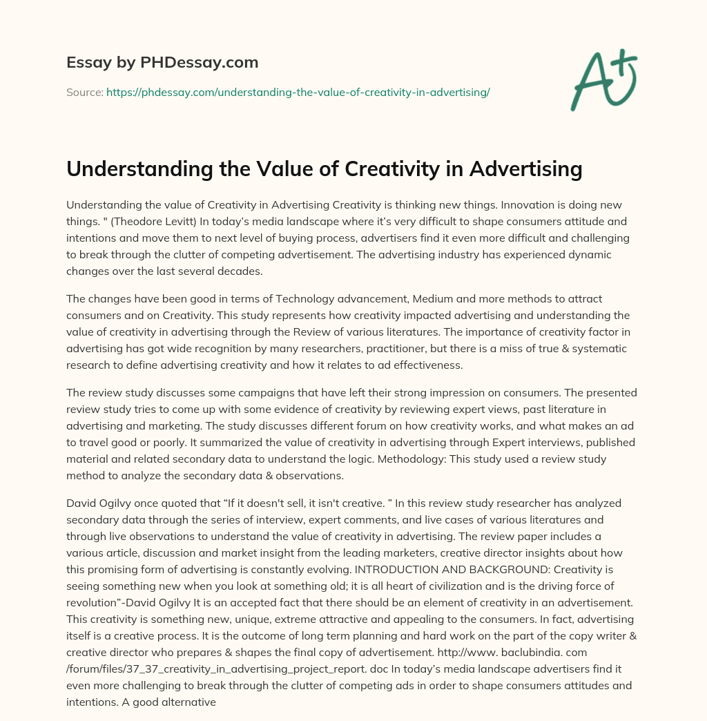 Understanding the Value of Creativity in Advertising essay