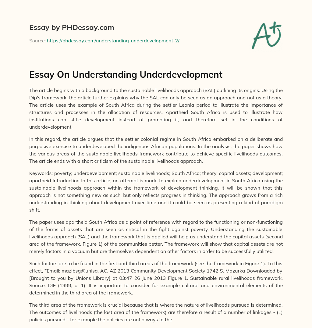 Essay On Understanding Underdevelopment essay