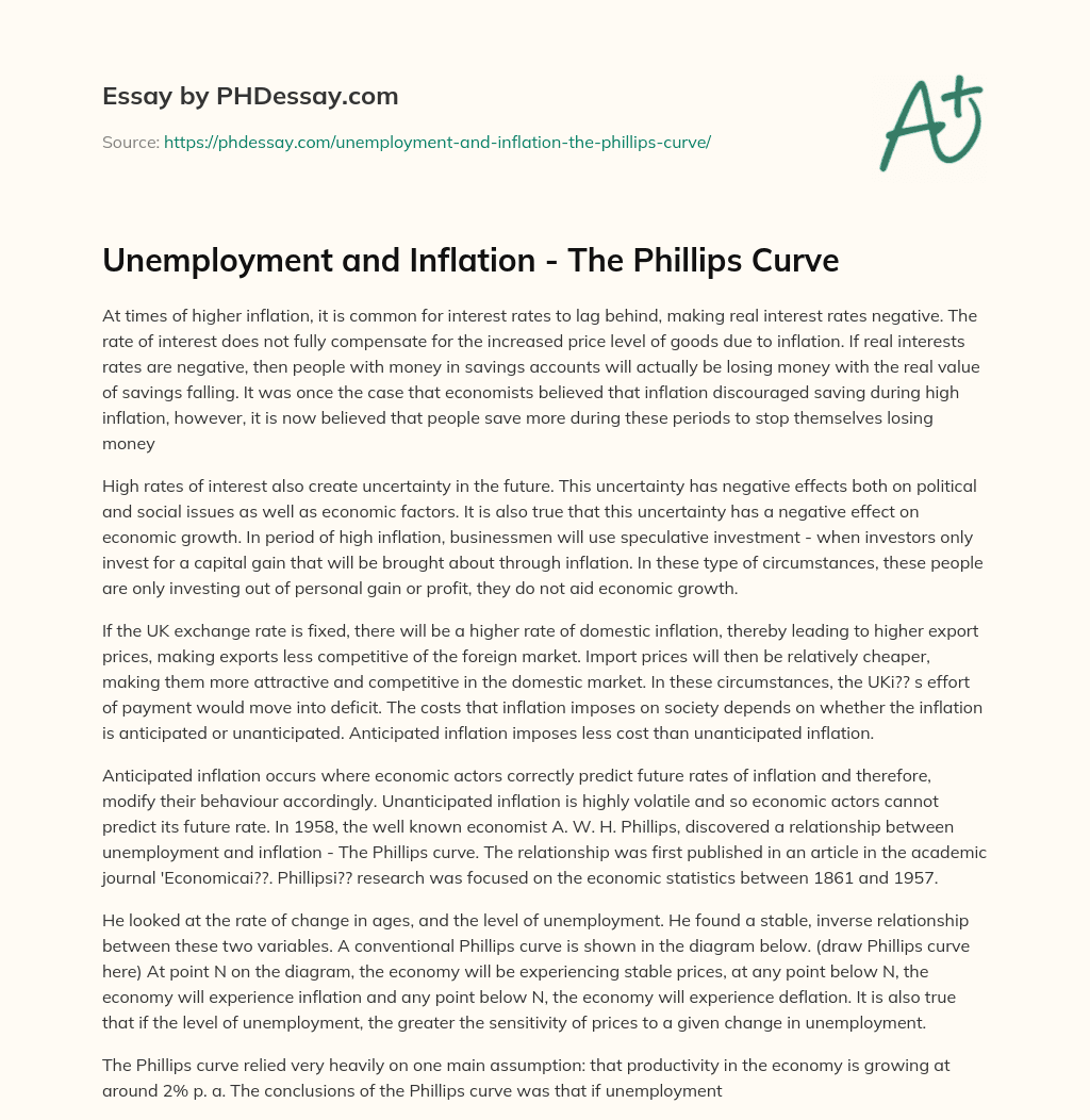 Unemployment and Inflation – The Phillips Curve essay