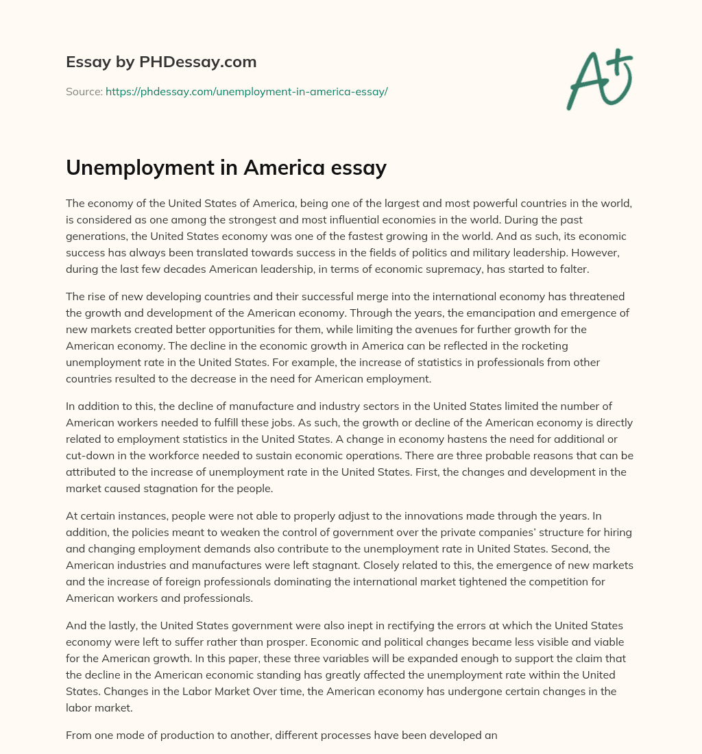 Unemployment in America essay essay