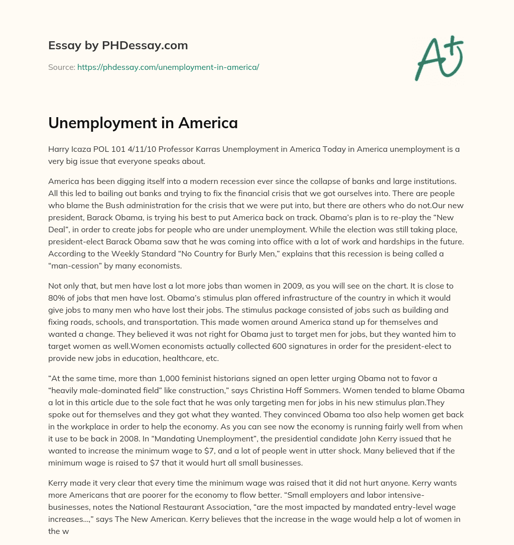Unemployment in America essay