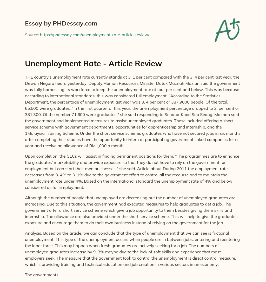 essay on unemployment rate