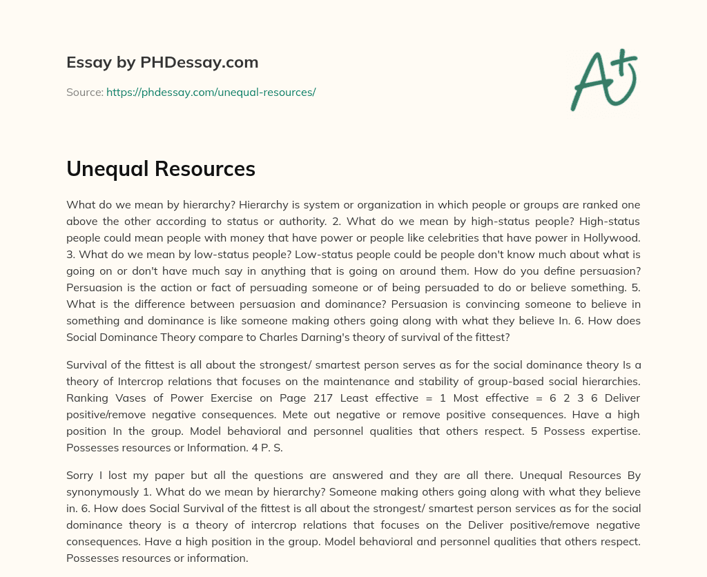 Unequal Resources essay