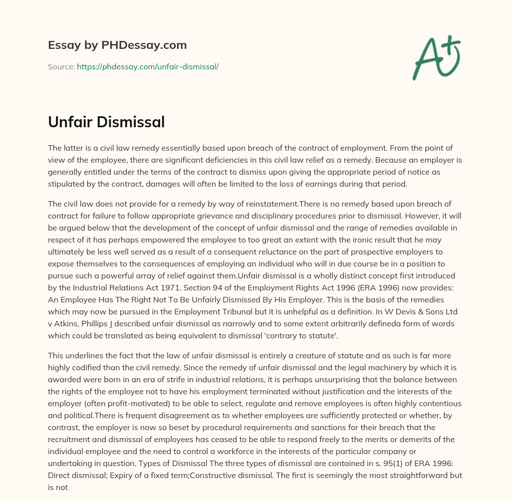 Unfair Dismissal essay