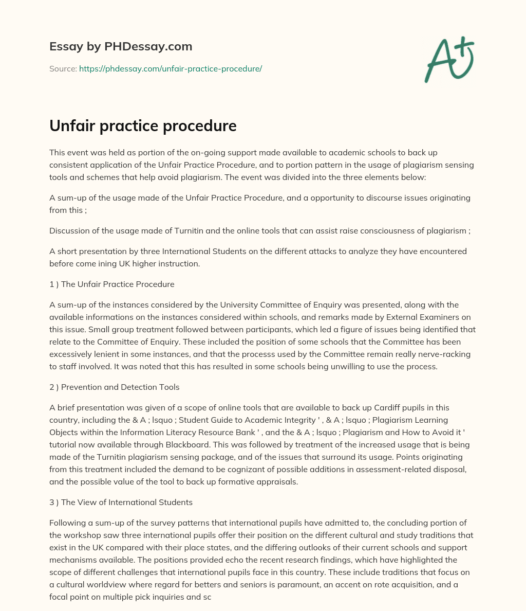 Unfair practice procedure essay