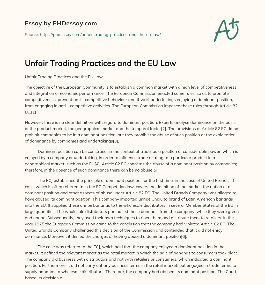 Unfair Trading Practices and the EU Law essay
