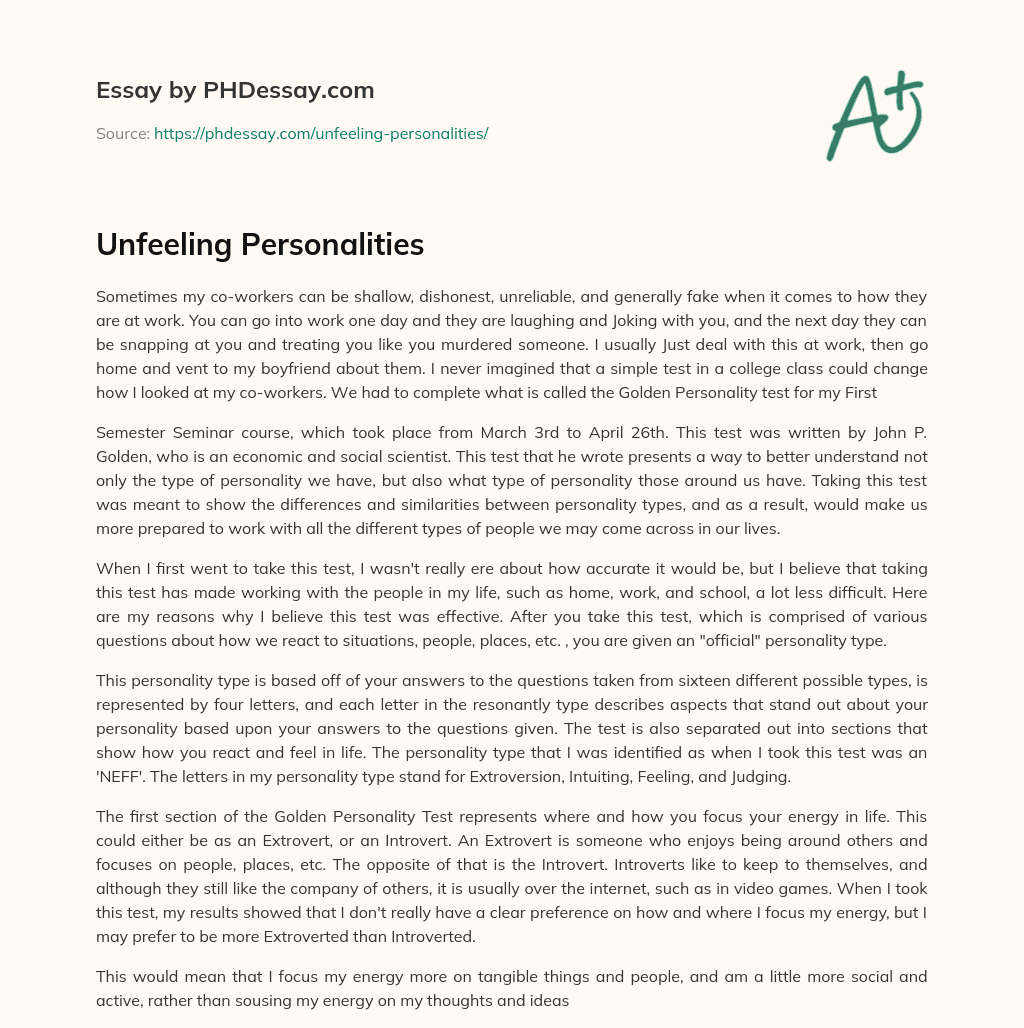 Unfeeling Personalities essay